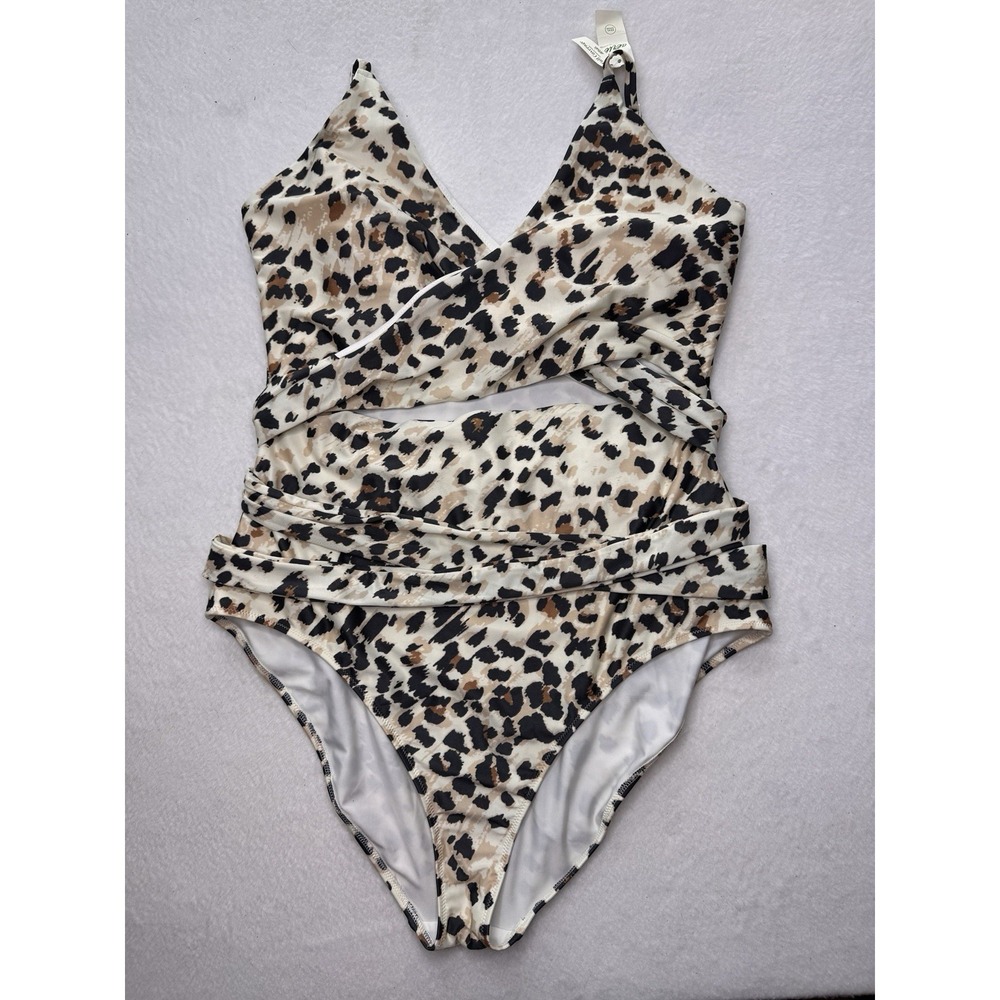 Aerie Leopard Print Wrap One Piece Swimsuit Size XL LONG ~ NWT $54.95